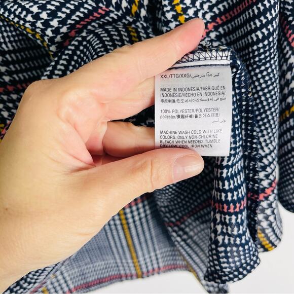 Charter Club black white pink plaid houndstooth chiffon lightweight top XXL - Picture 7 of 8